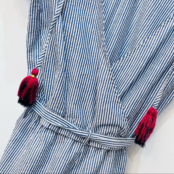 THML boutique Romper blue white pink tassel sz Medium - Picture 4 of 7